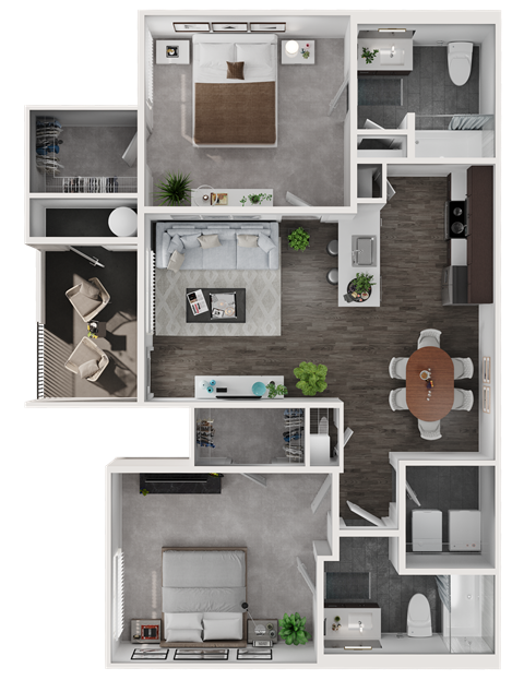 Floor plan for 2 beds, 2 baths, 1123 sqft